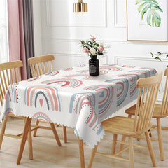 Aperturee - Gray Pink Repeat Heart Rainbow Rectangle Tablecloth