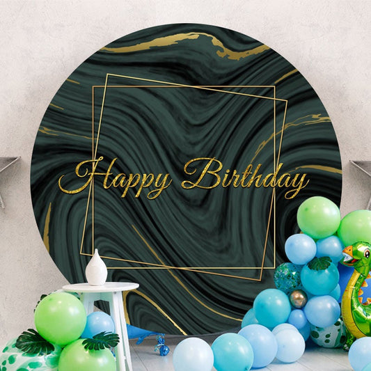 Aperturee - Green And Gold Abtract Round Birthday Backdrop