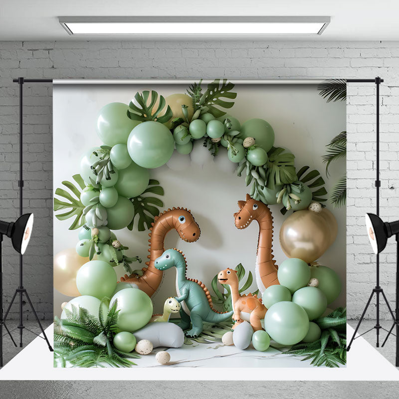 Aperturee - Green Balloon Jungle Dinosaur Safari Photo Backdrop