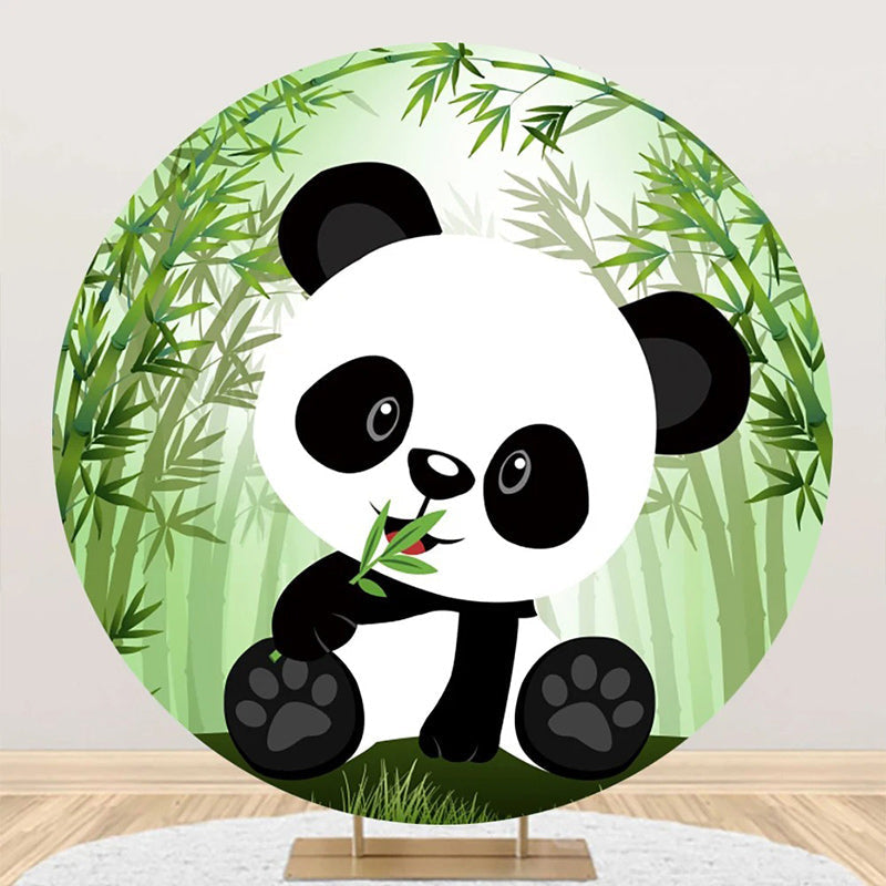 Aperturee - Green Bamboo Forest Panda Round Baby Shower Backdrop