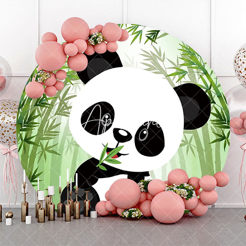 Aperturee - Green Bamboo Forest Panda Round Baby Shower Backdrop