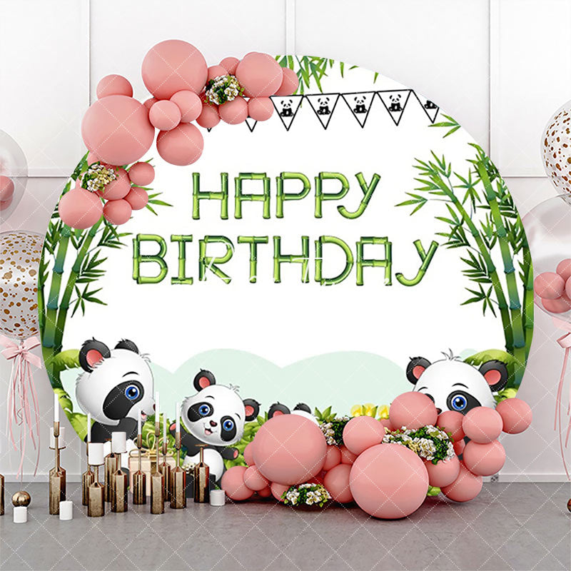 Aperturee - Green Bamboo Forest Panda Round Birthday Backdrop