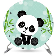 Aperturee - Green Bamboo Panda Bokeh Round Baby Shower Backdrop