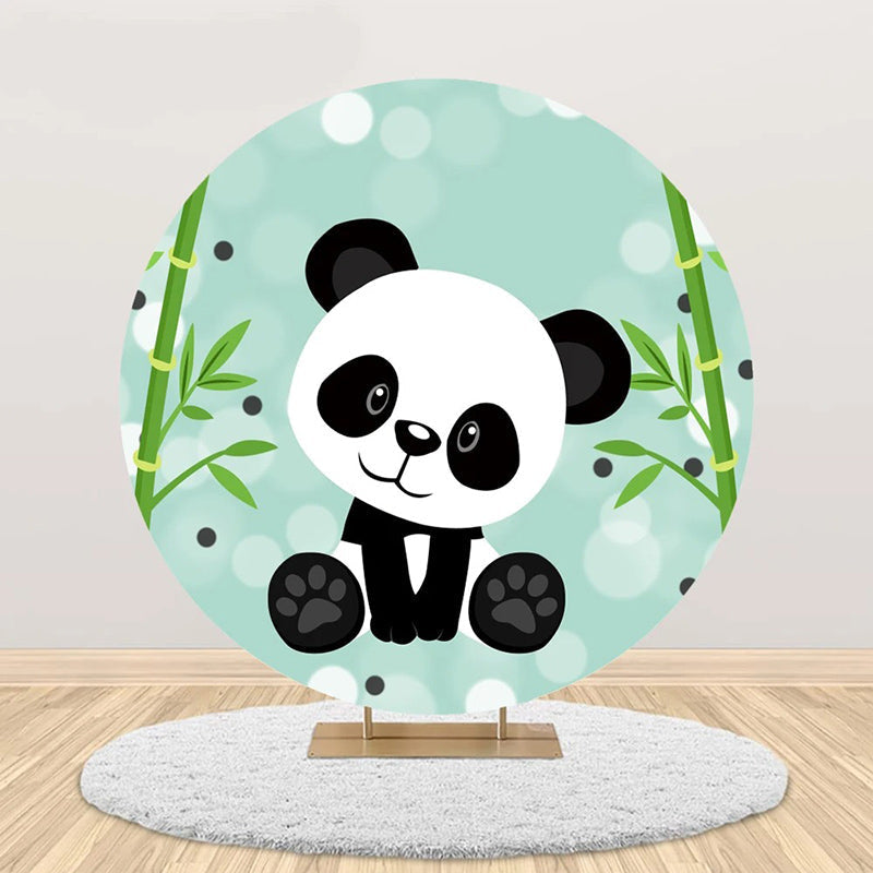 Aperturee - Green Bamboo Panda Bokeh Round Baby Shower Backdrop