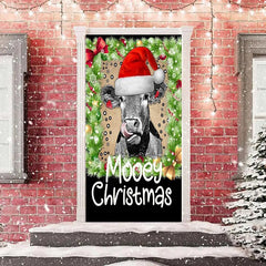 Aperturee - Green Black Cow Xmas Hat Mooey Christmas Door Cover