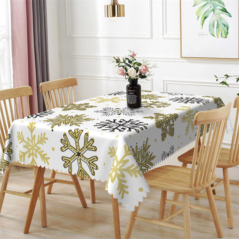 Aperturee - Green Black Snowflake Winter Christmas Tablecloth