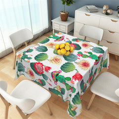 Aperturee - Green Cactus Red Flower Summer Square Tablecloth