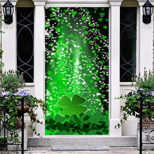Aperturee - Green Clover Bokeh St Patricks Day Spring Door Cover