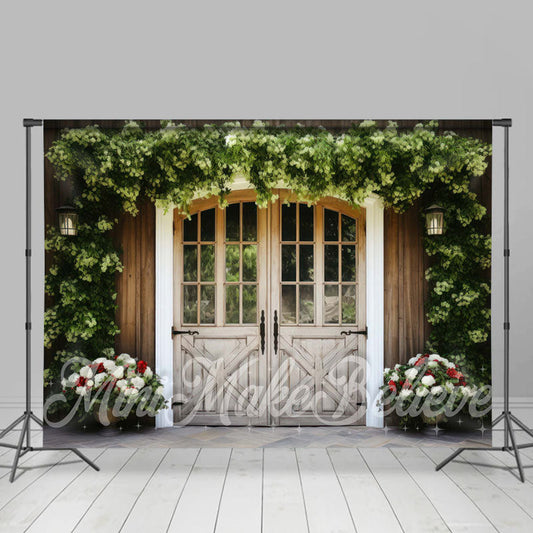 Aperturee - Green Creeper Plants Wooden Door Spring Backdrop