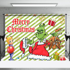 Aperturee - Green Diagonal Stripe Grinch Christmas Backdrop
