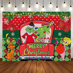 Aperturee - Green Elf Red Truck Grinch Merry Christmas Backdrop