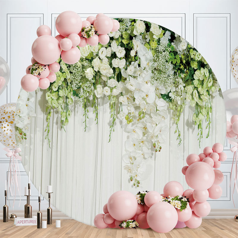 Aperturee - Green Flower White Circle Wedding Backdrop For Party