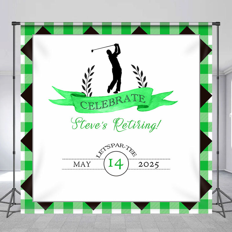 Aperturee - Green Gold Men Custom Name Retirement Party Backdrop