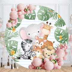 Aperturee - Green Leaves And Animals Round Baby Shower Backdrop