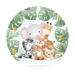 Aperturee - Green Leaves And Animals Round Baby Shower Backdrop