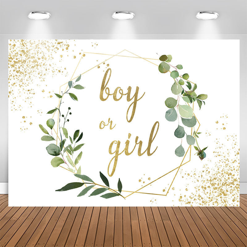 Aperturee - Green Leaves And Gold Glitter Baby Shower Backdrop
