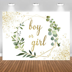Aperturee - Green Leaves And Gold Glitter Baby Shower Backdrop