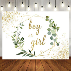 Aperturee - Green Leaves And Gold Glitter Baby Shower Backdrop