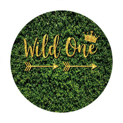 Aperturee - Green Leaves And Gold Wild One Round Birthday Backdrop