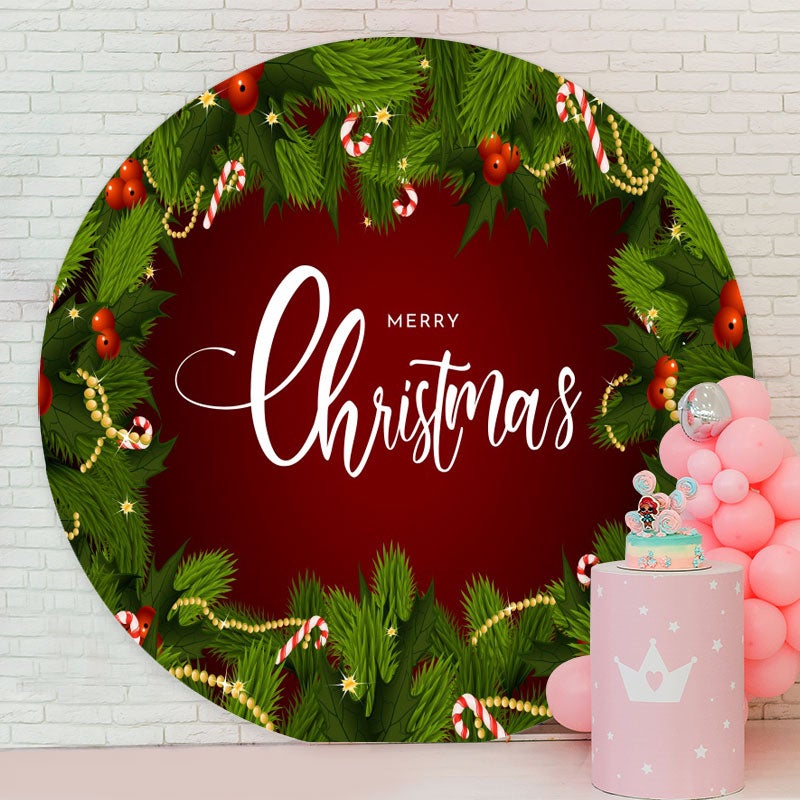 Aperturee - Green Leaves And Red Merry Christmas Backdrop