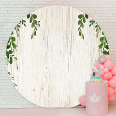 Aperturee - Green Leaves And White Wood Round Birthday Backdrop