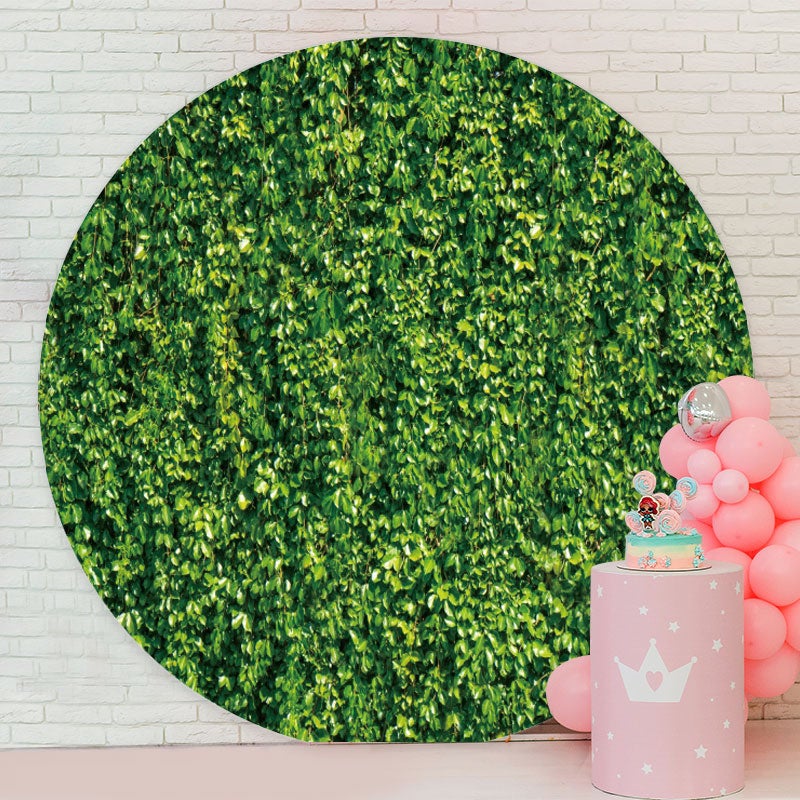 Aperturee - Green Leaves Circle Happy Birthday Backdrop For Party