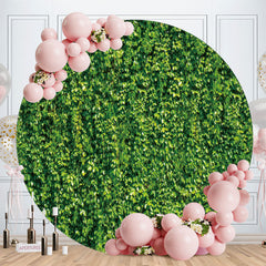 Aperturee - Green Leaves Circle Happy Birthday Backdrop For Party