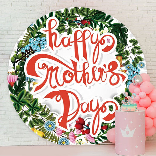 Aperturee - Green Leaves Round Red Happy Mothers Day Backdrops