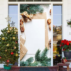 Aperturee - Green Leaves White Paper Board Christmas Door Cover