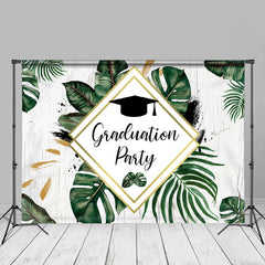 Aperturee - Green Leaves Wood Graduation Party Photo Backdrop