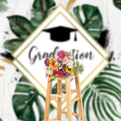 Aperturee - Green Leaves Wood Graduation Party Photo Backdrop