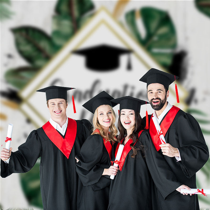 Aperturee - Green Leaves Wood Graduation Party Photo Backdrop