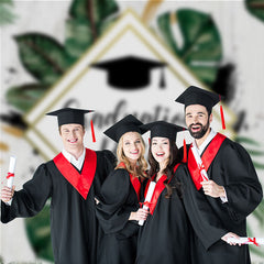 Aperturee - Green Leaves Wood Graduation Party Photo Backdrop
