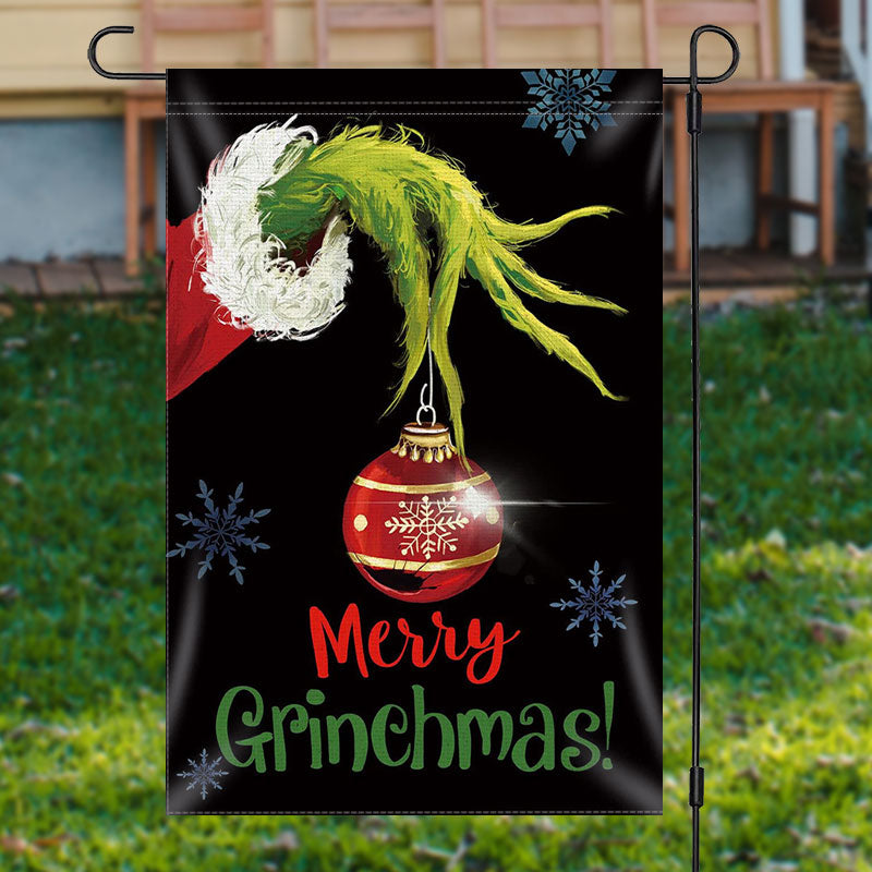 Aperturee - Green Monster Snowflakes Merry Christmas Garden Flag