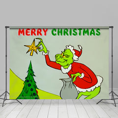 Aperturee - Green Monster Steal Xmas Tree Christmas Backdrop
