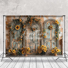 Aperturee - Green Orange Vintage Wall Floral Wedding Backdrop