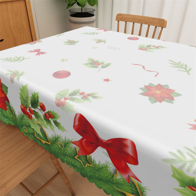 Aperturee - Green Pine Leaves Red Bowknot Christmas Tablecloth