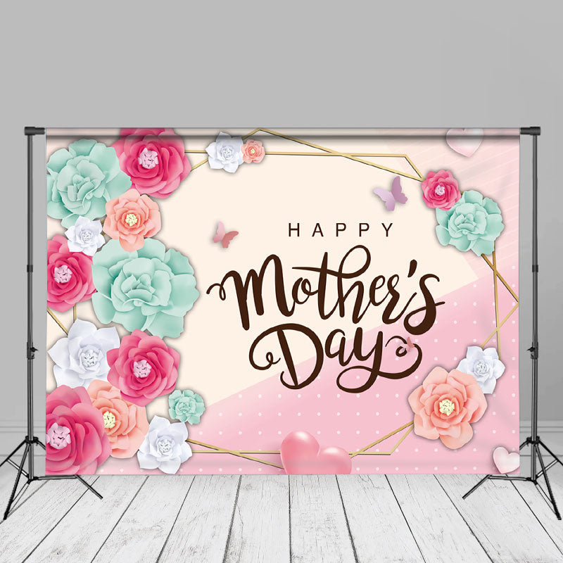 Aperturee - Green Pink Floral Happy Mothers Day Photo Backdrop