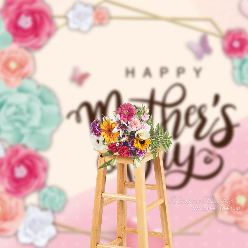 Aperturee - Green Pink Floral Happy Mothers Day Photo Backdrop