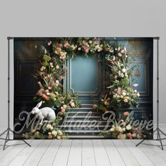Aperturee - Green Plant Flowers Rabbit Sculpture Easter Backdrop