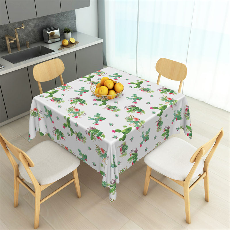 Aperturee - Green Prickly Cactus Floral Repeat Square Tablecloth