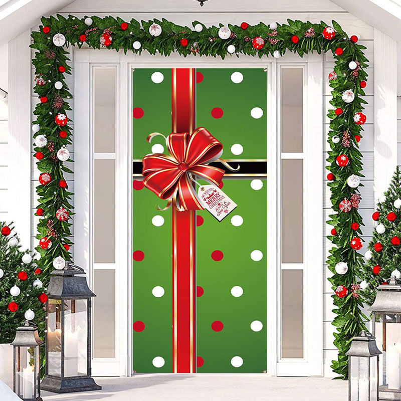 Aperturee - Green Red Dots Box Bowknot Christmas Door Cover