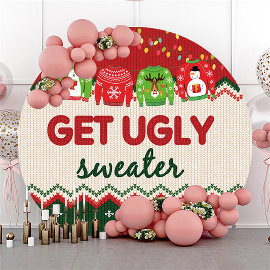 Aperturee - Green Red Get Ugly Sweater Christmas Theme Backdrop