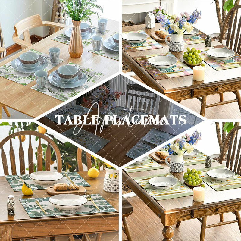 Aperturee - Green Stripe White Simple Dining Set Of 4 Placemats