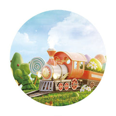 Aperturee - Green Tree And Train Round Birthday Backdrop