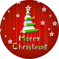 Aperturee - Green Tree Round Red Merry Chriatmas Backdrop