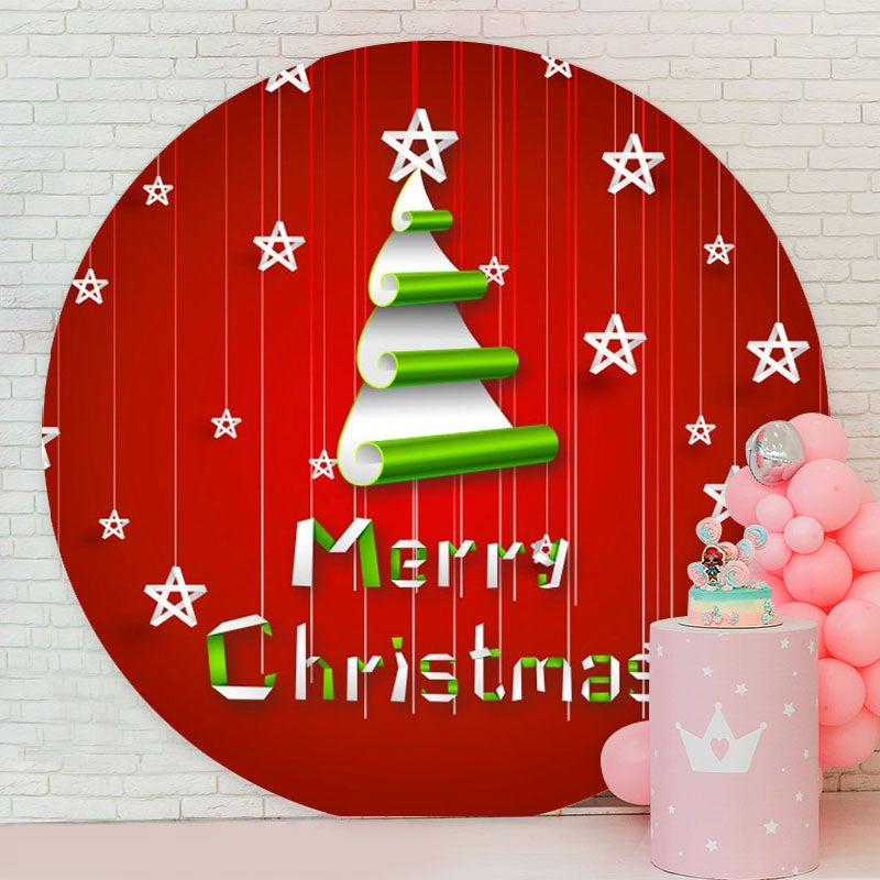 Aperturee - Green Tree Round Red Merry Chriatmas Backdrop