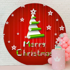 Aperturee - Green Tree Round Red Merry Chriatmas Backdrop