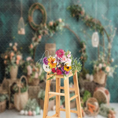 Aperturee - Green Wall Basket Carrot Cake Smash Photo Backdrop