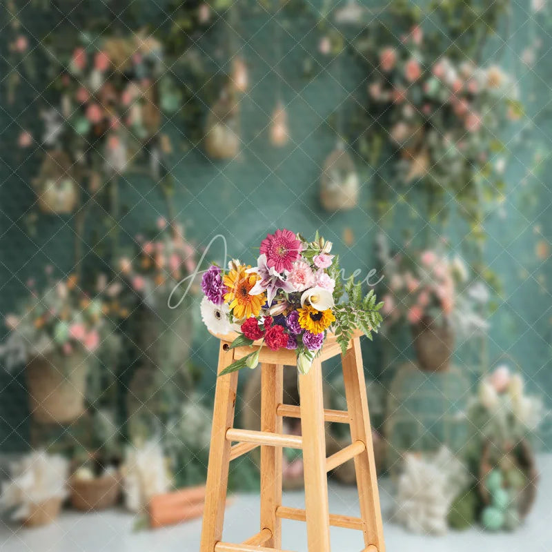 Aperturee - Green Wall Basket Egg Cake Smash Backdrop Photo Shoot